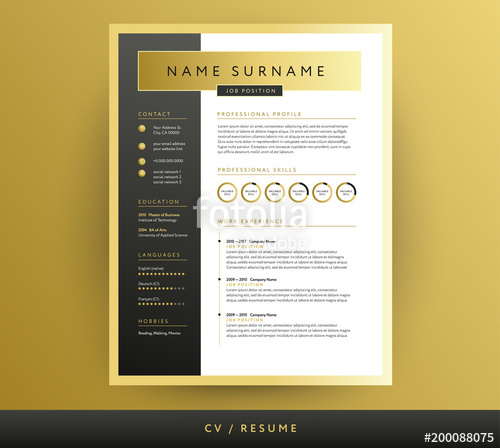500x448 Professional Cv Resume Template In Black And Gold Colors