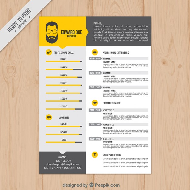 626x626 Yellow Resume Template Vector Free Download