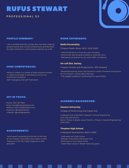 425x550 Colorful Turntable Vector Modern Dj Resume