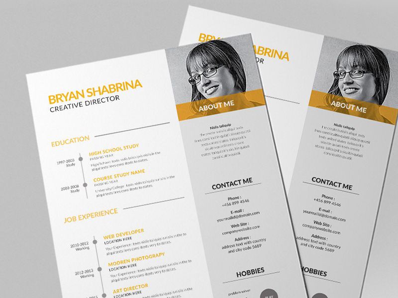 800x600 Free Vector Resume Template With Yellow Color Scheme Free Resume