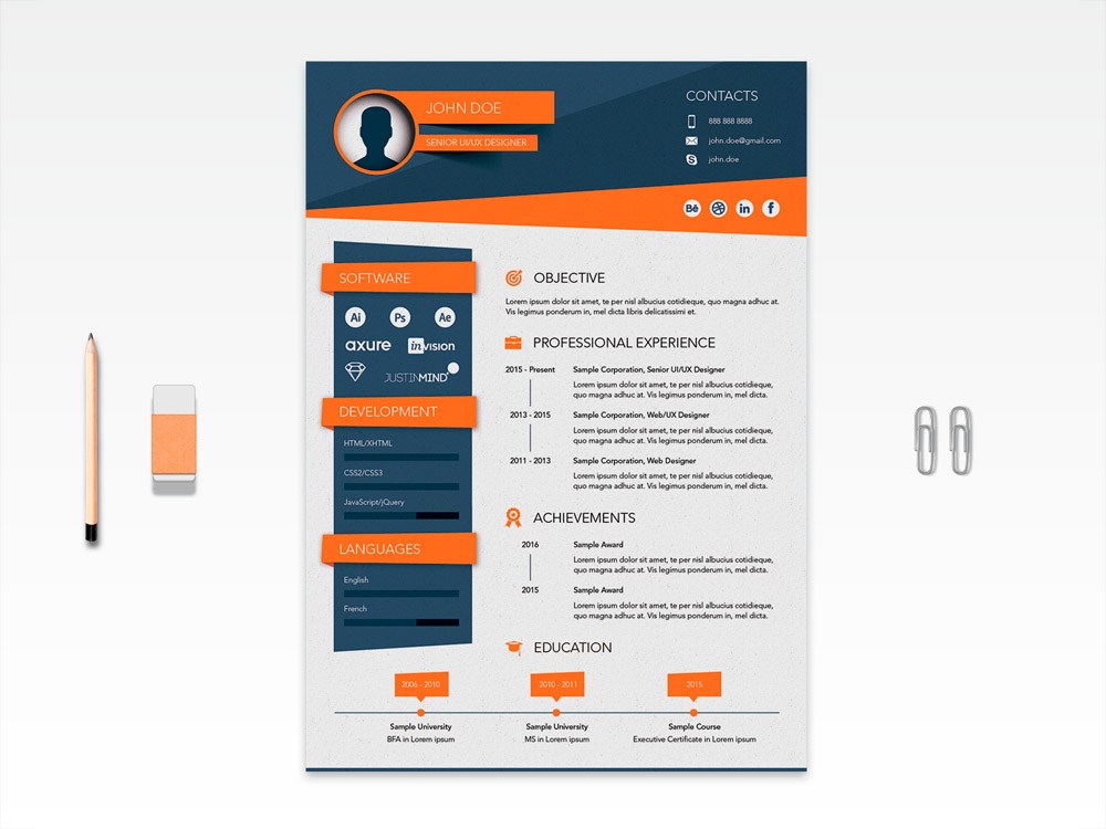 1000x750 Free Vector Stylish Resume Template For Job Seeker