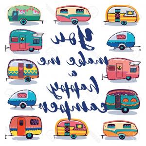300x300 Photostock Vector Retro Camper Fun Happy Camper Card Camping