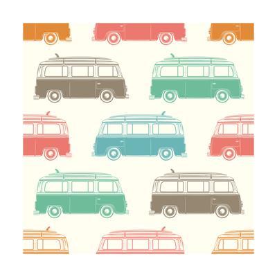 400x400 Retro, Vintage, Travel, Camper Van, With Surfing Board, Seamless