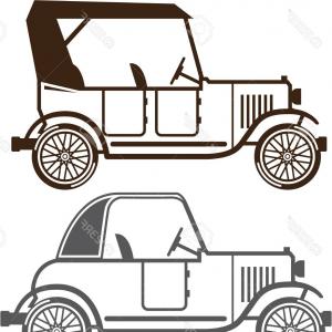 300x300 Retro Car With Camper Trailer Travel On Vintage Automobile Vector