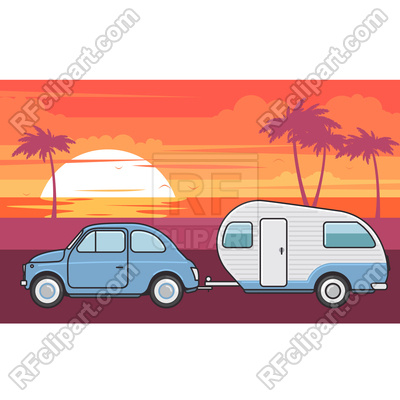 400x400 Retro Car With Camper Trailer