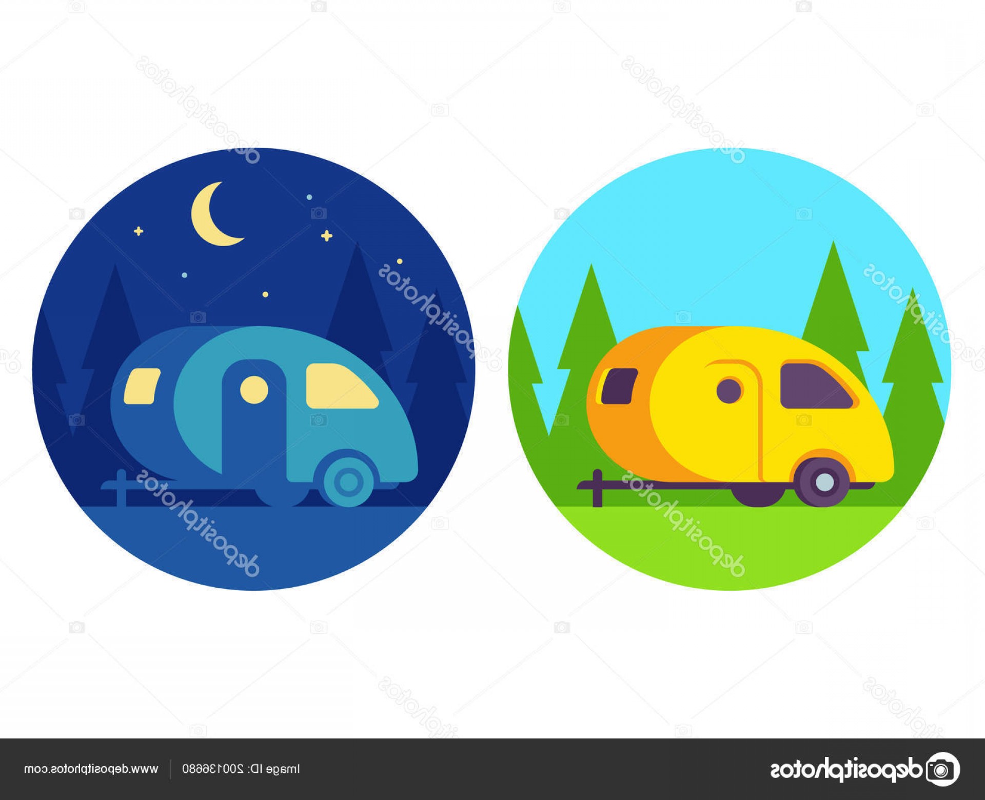 1920x1560 Stock Illustration Retro Camper Trailer Day Night Newwaysys