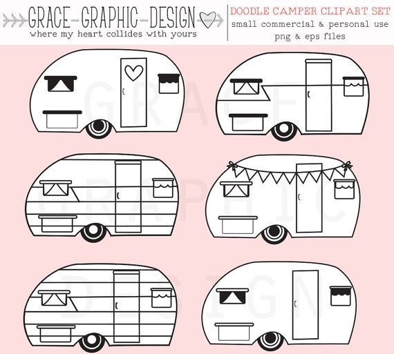 570x513 Camper Clipart, Retro Camper Clipart, Vector Clipart, Commercial