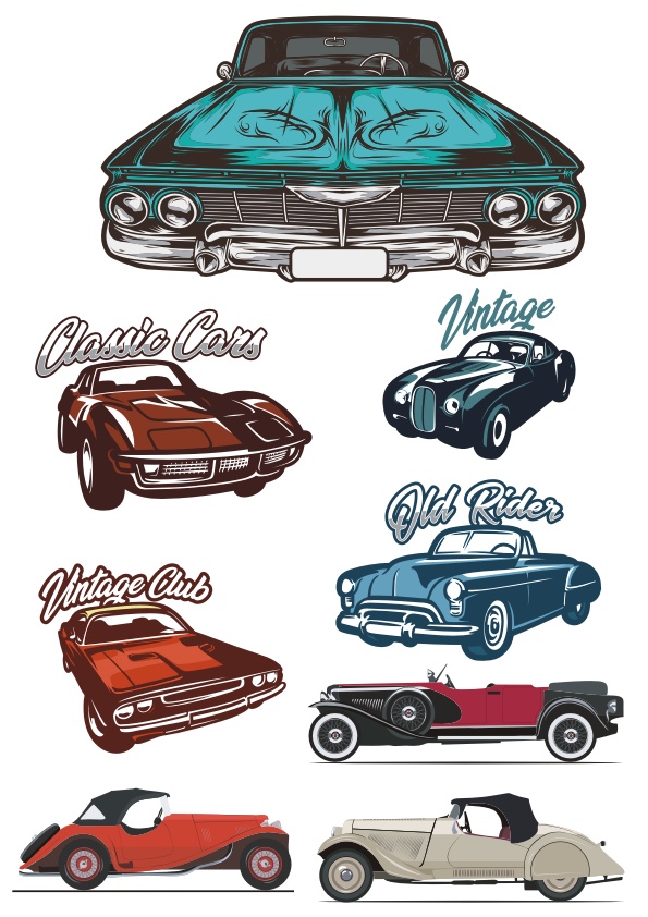595x842 Retro Cars Vector Set Free Vector Download In Cdr