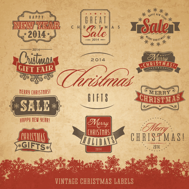 801x801 Retro Christmas Gifts Strickers Vector Free Vector Graphic Download