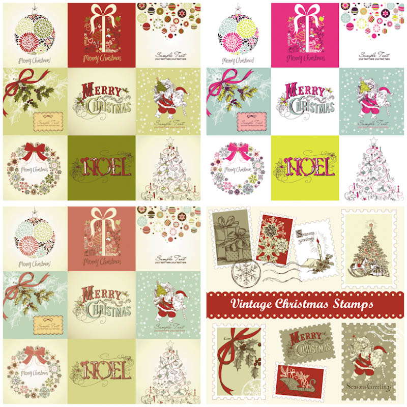 800x800 Retro Christmas Cards Vector Free Stock Vector Art