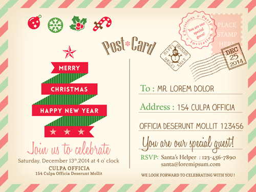 500x375 Retro Christmas Postcard Vector Template