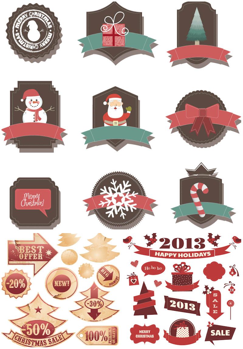 800x1150 Sets Of Vector Retro Christmas Badges And Labels