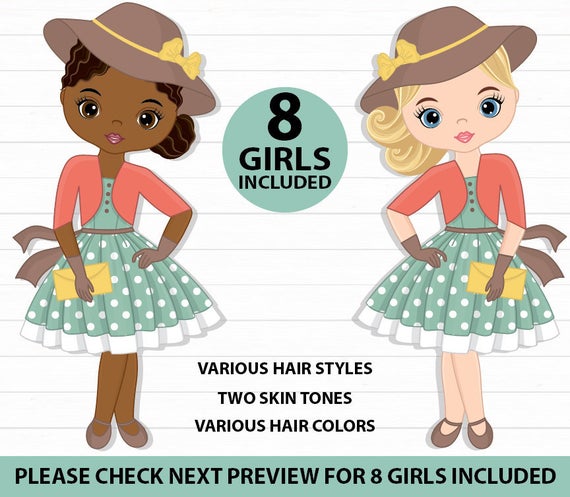 570x497 Retro Clipart Vector Fashion Girls Clipart Girls Clipart Etsy