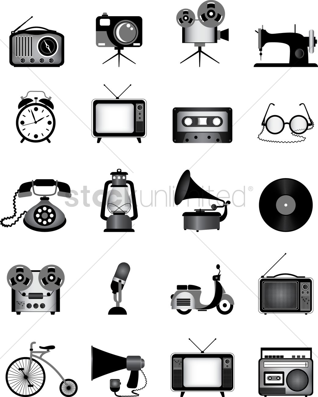1042x1300 Retro Icons Vector Image