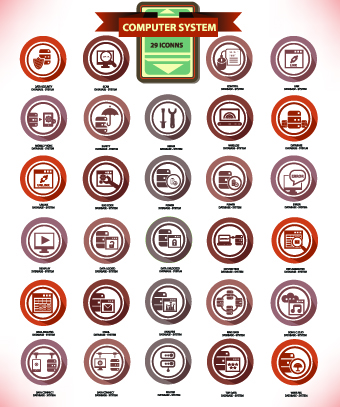 340x407 Vintage Computer System Icons Vector Set Free Download
