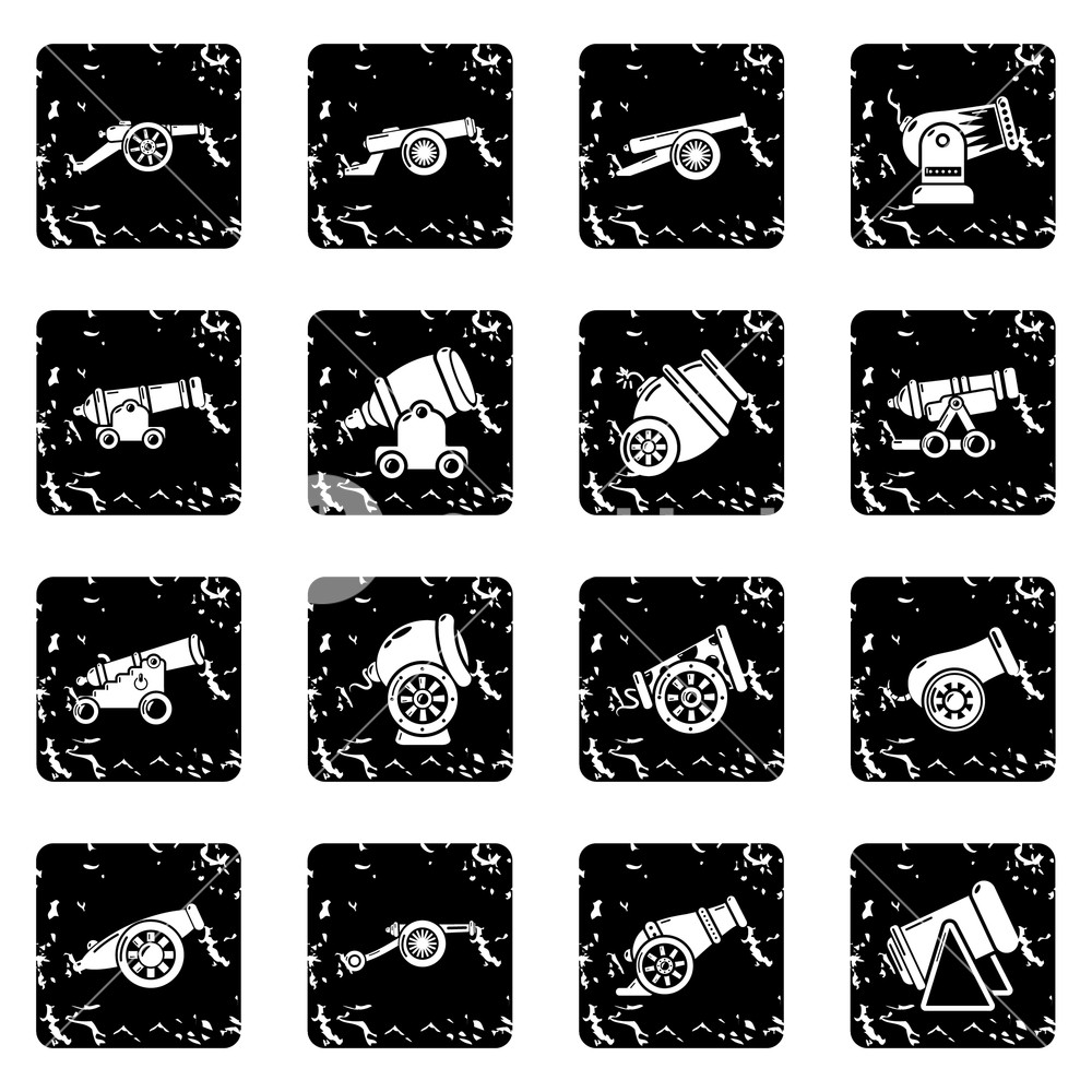 1000x1000 Cannon Retro Icons Set Vector Grunge Isolated On White Background