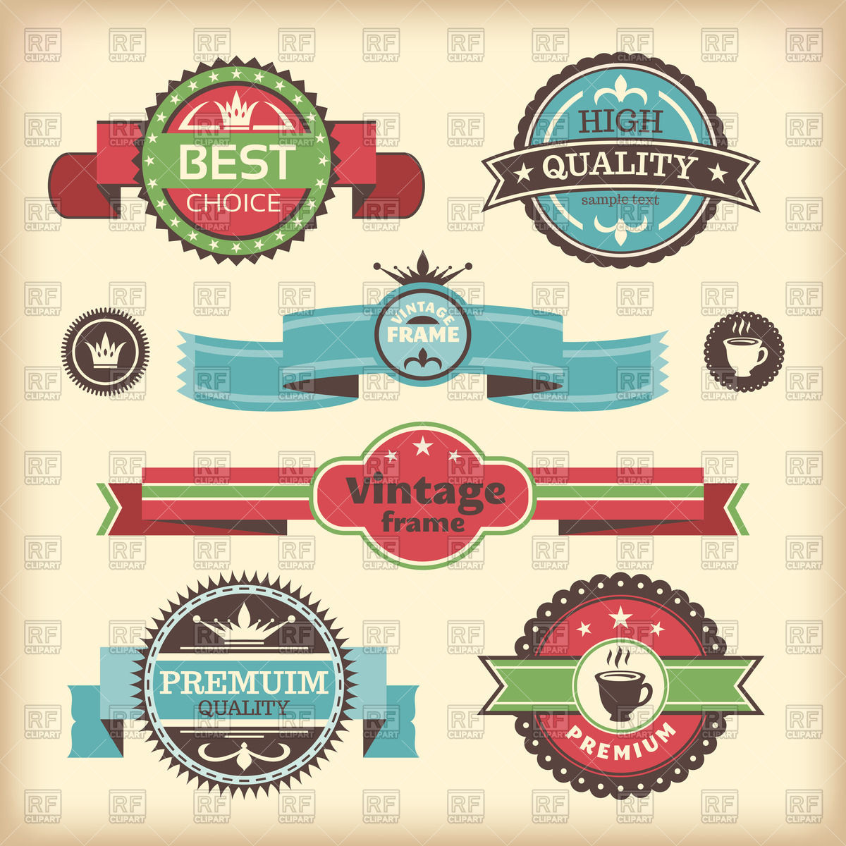 1200x1200 Retro Style Round Quality Labels And Ribbons Vector Image