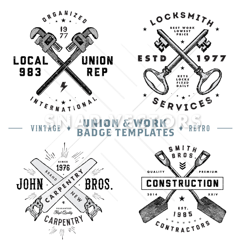 800x800 Vector Retro Union And Vintage Logo Template Set