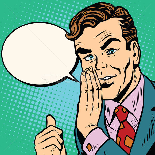 600x600 Retro Man Shows A Secret Vector Illustration Valeriy Kachaev