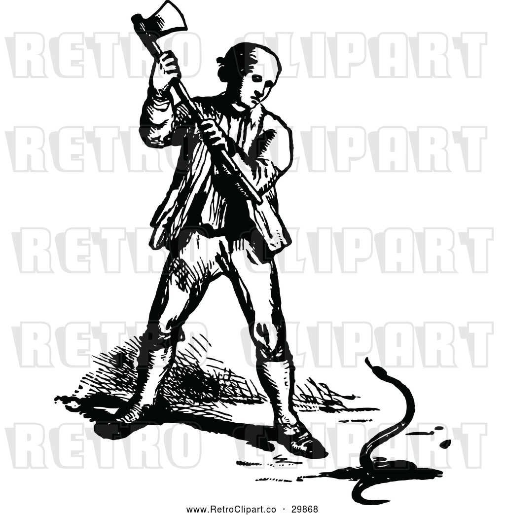 1024x1044 Vector Clip Art Of Retro Man Killing A Snake With An Axe