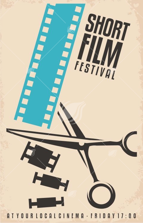 480x747 Short Film Festival Retro Poster Vector Design Template