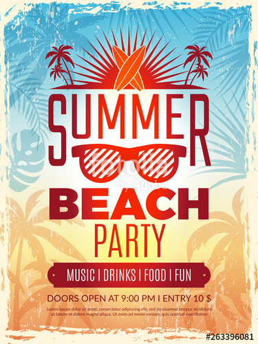 375x500 Summer Retro Poster Vacation Tropical Beach Summer Party