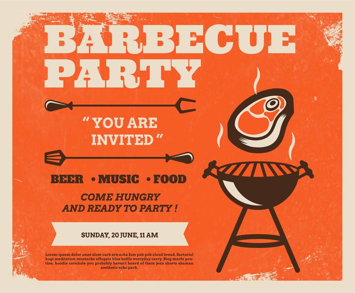 1136x936 Bbq Party Retro Poster Vector Vector Art Graphics