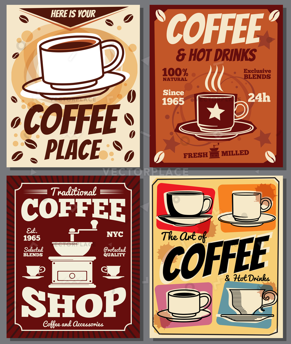 1000x1184 Cafe Restaurant Retro Posters Templates Coffee Vector Illustration