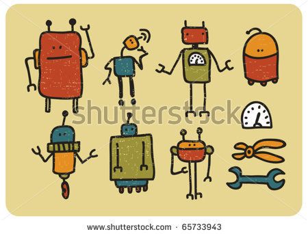 Retro Robots Vector Illustration 450x342 Retro Robots Vector Illustration