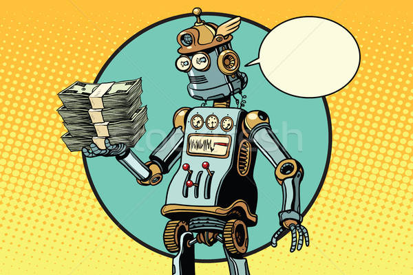 Retro Robot With A Bundle Of Money Vector Illustration Valeriy 600x400 Retro Robot With A Bundle Of Money Vector Illustration Valeriy