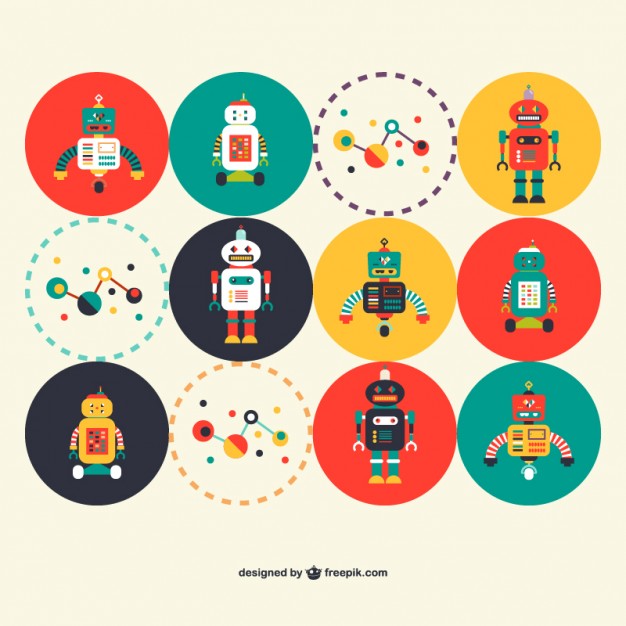 Retro Robots Science Set Vector Free Download 626x626 Retro Robots Science Set Vector Free Download