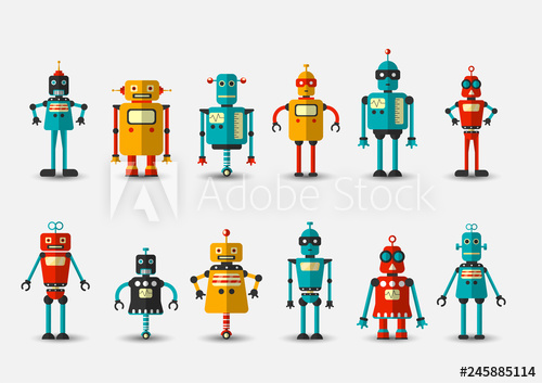 Retro Vintage Funny Vector Robot Set Icon In Flat Style Isolated 500x353 Retro Vintage Funny Vector Robot Set Icon In Flat Style Isolated