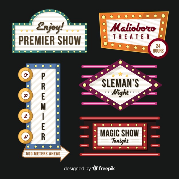 626x626 Flat Theatre Retro Sign Collection Vector Free Download