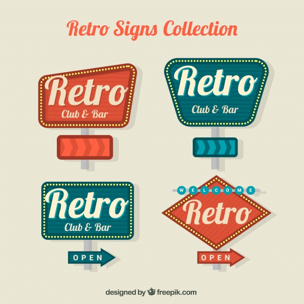 Set Of Retro Revival Or Vintage Gas Bar Signs Stock Illustration