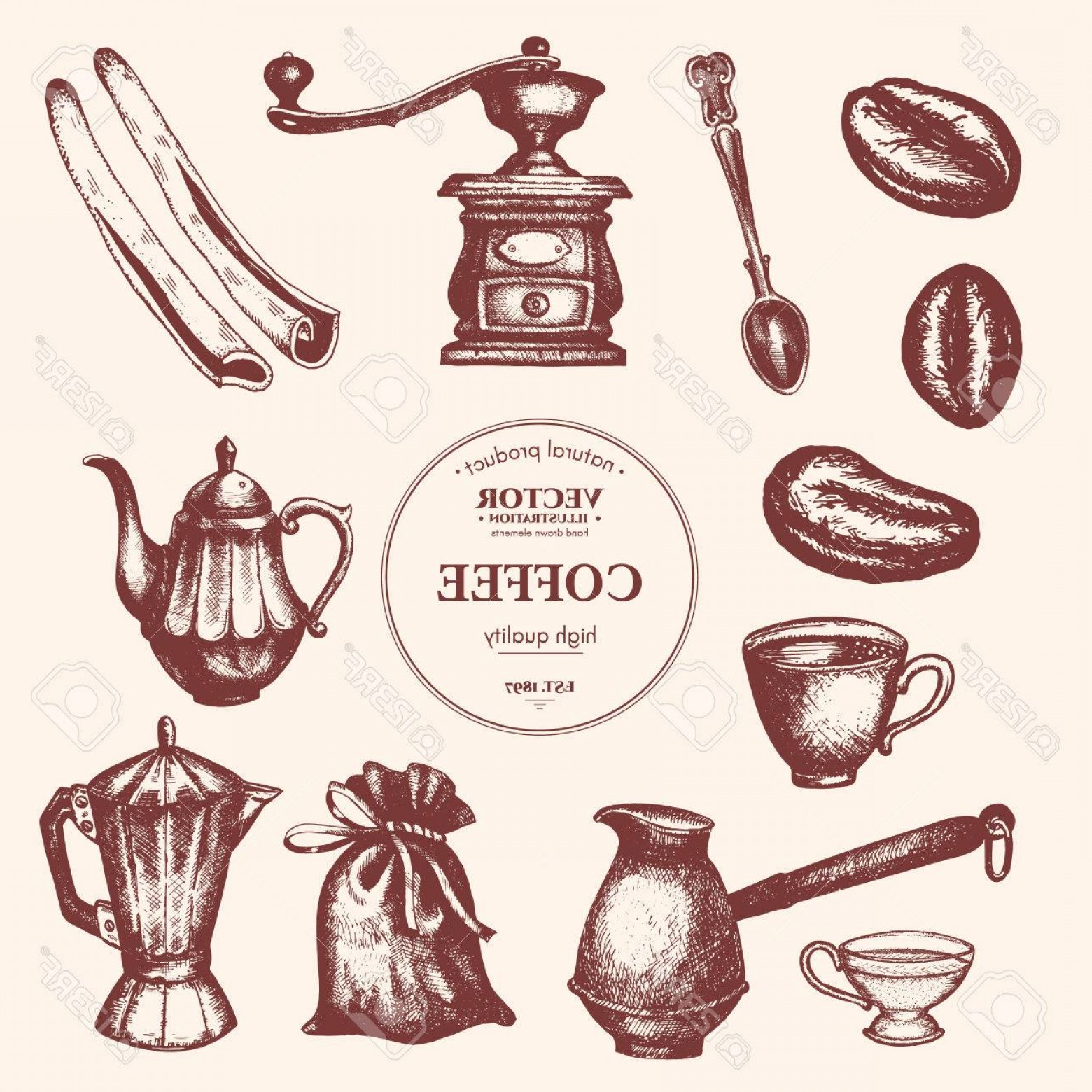 1560x1560 Photostock Vector Coffee Vintage Collection Coffee Hand Drawn