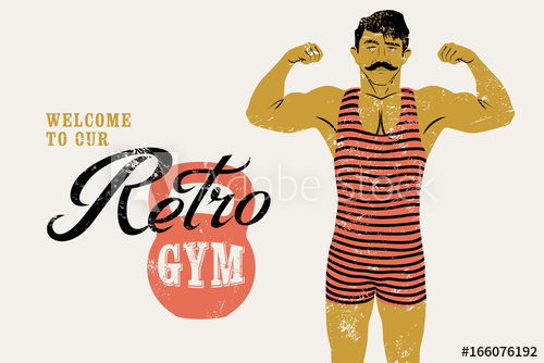 500x334 Retro Gym Typographic Vintage Grunge Poster Design With Strong Man