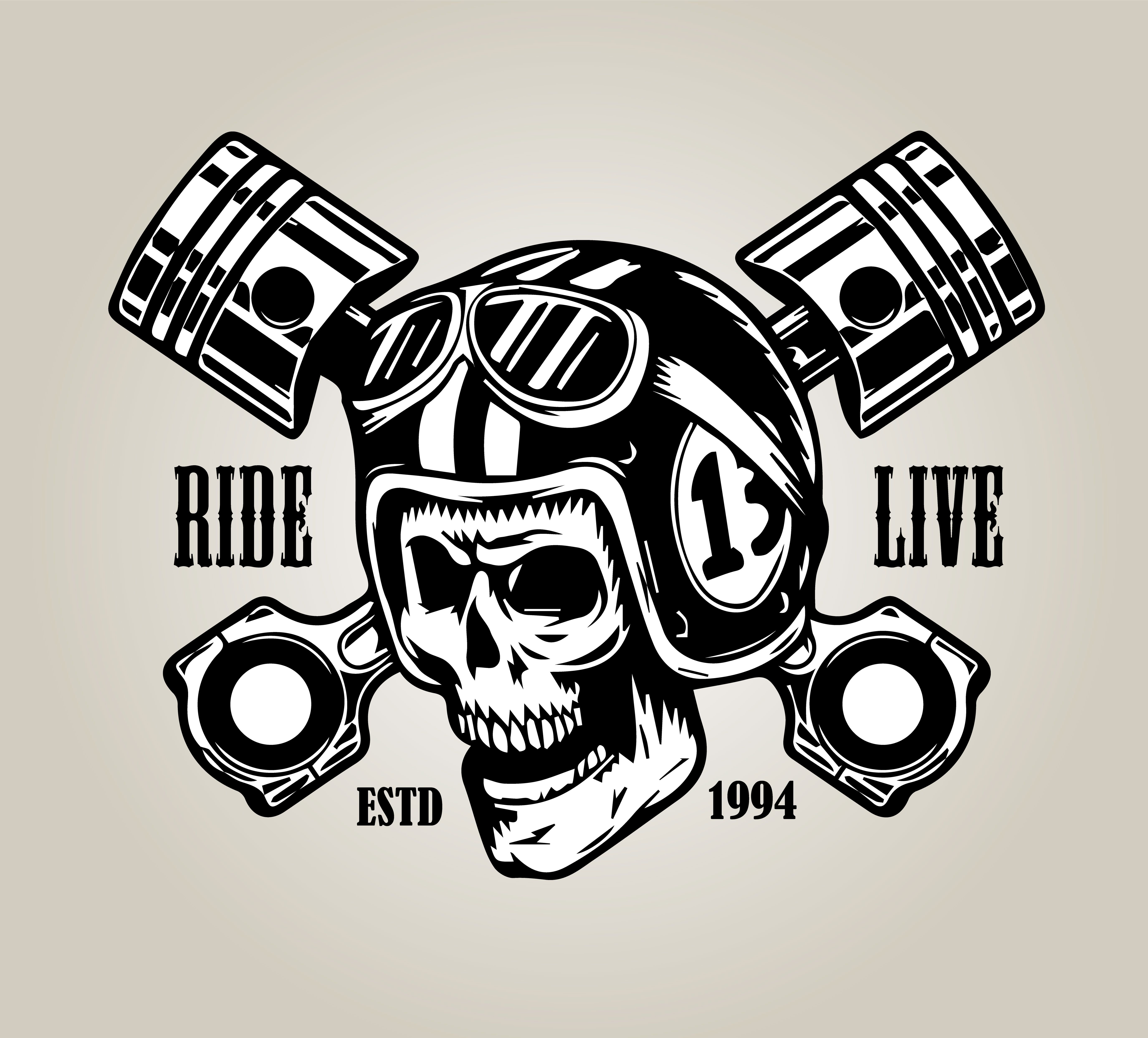 5500x4973 Skull, Design, Helmet, Biker, Motorcycle, Bike, Retro, Vector