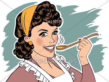 380x287 Pop Art Retro Woman Apron Tasting Her Food