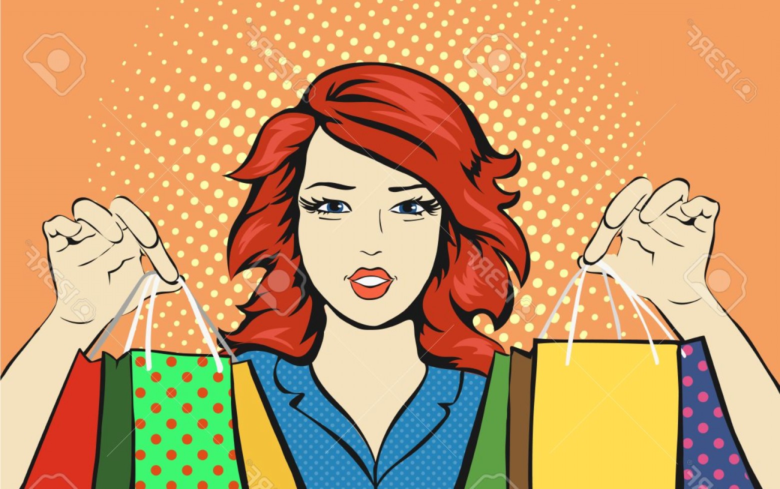 1560x978 Photostock Vector Shopping Woman With A Sale Bag Discounts Pop Art