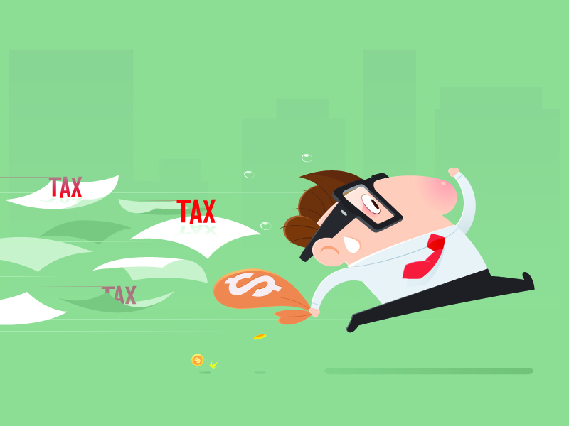 800x600 Cartoon Businessman Avoid From Paying Taxes, Tax Return, Vector