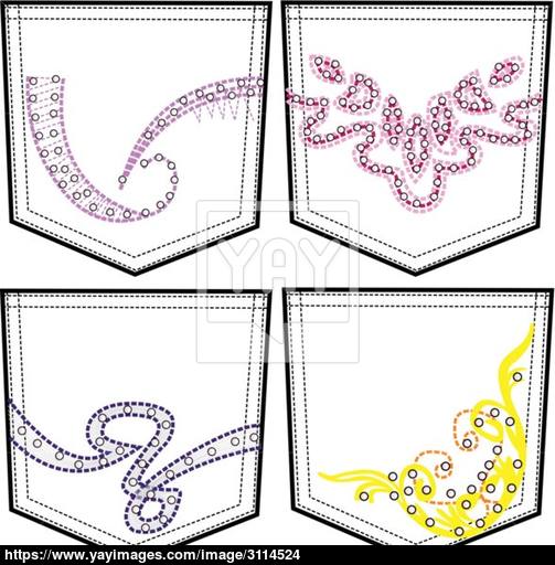 503x512 Back Pockets With Stitching And Rhinestone Vector