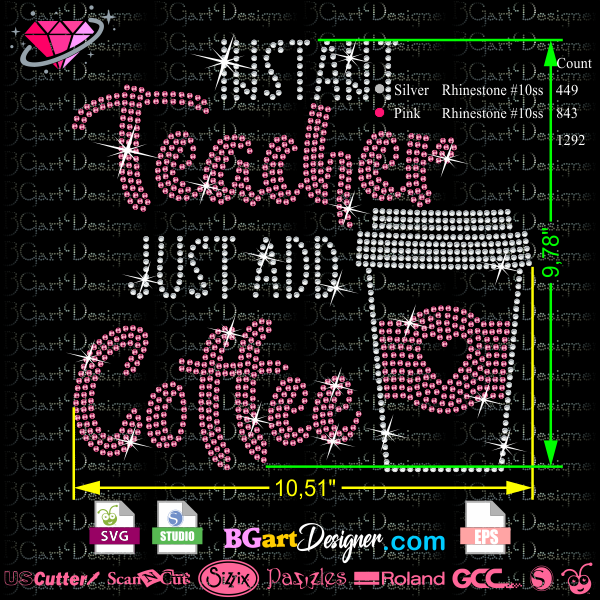 600x600 Teacher Coffee Rhinestone