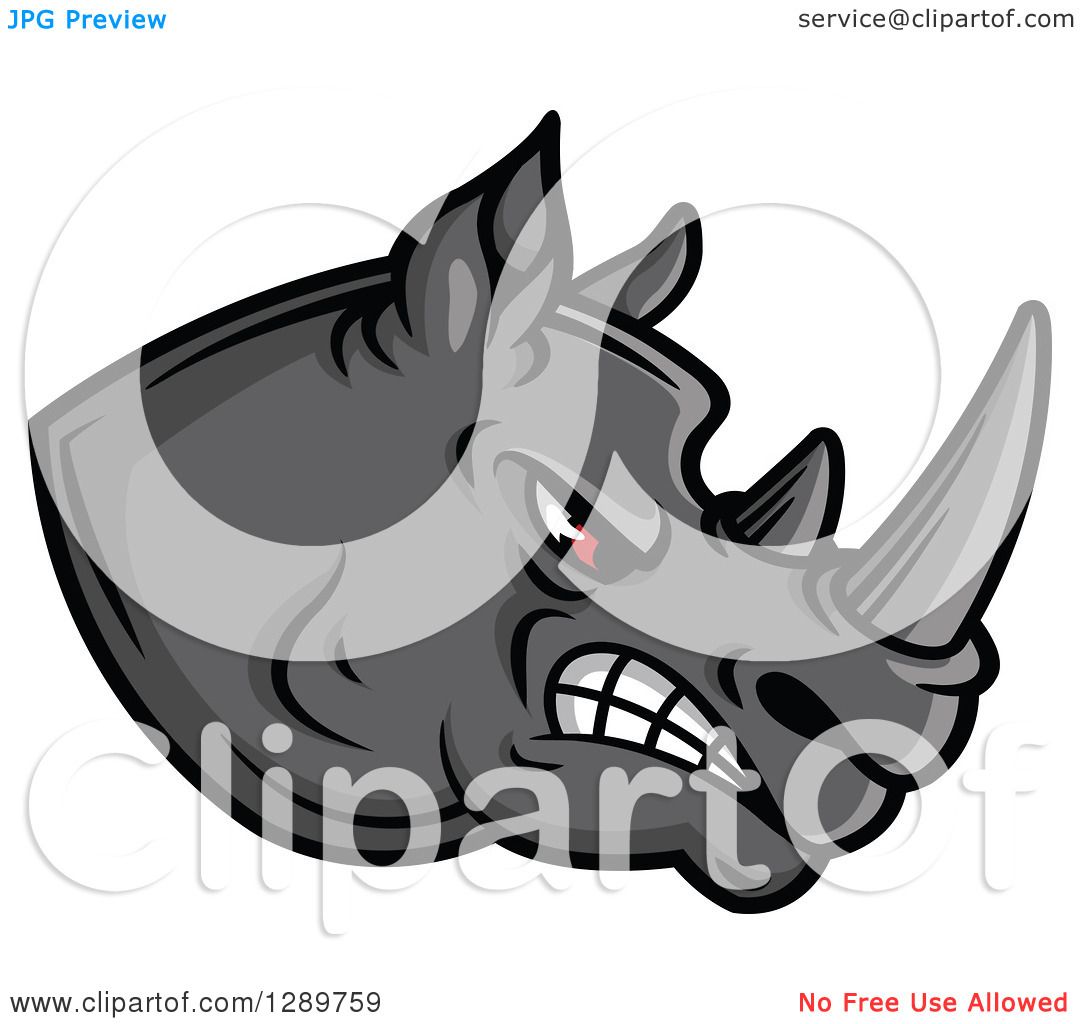 1080x1024 Clipart Of An Aggressive Red Eyed Gray Rhino Head Facing Right