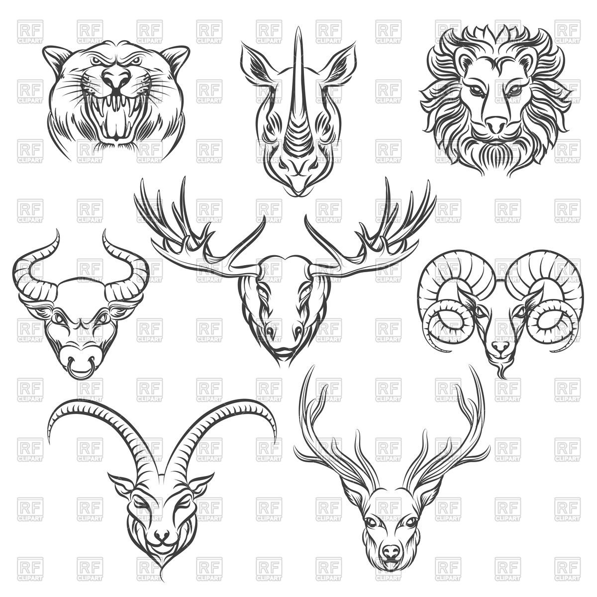 1200x1200 Set Of Wild Animals Heads