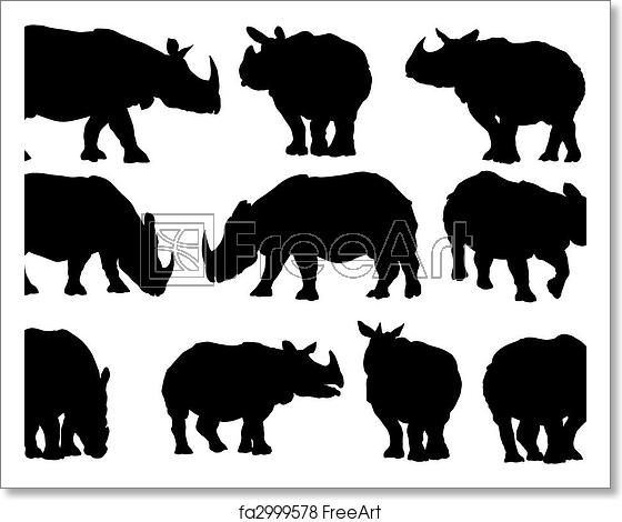 560x470 Free Art Print Of Rhino Silhouettes Ten Vector Rhino Silhouettes
