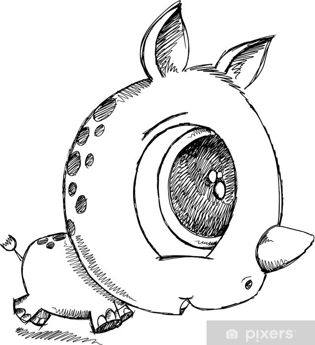 639x700 Cute Sketch Doodle Rhino Vector Art Wall Mural