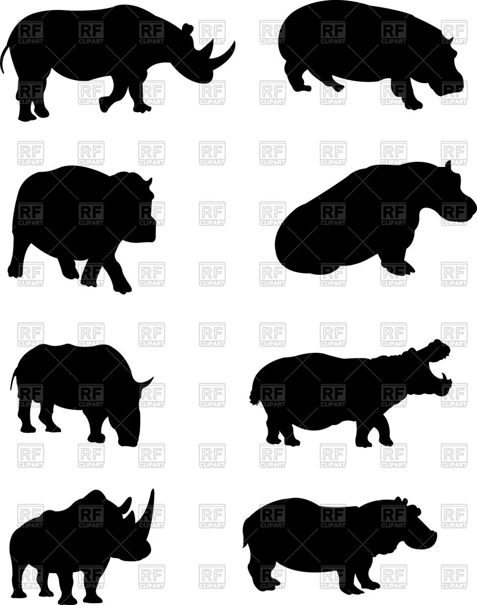 946x1200 Silhouettes Of Hippopotamus And Rhinoceros Free Vector Image