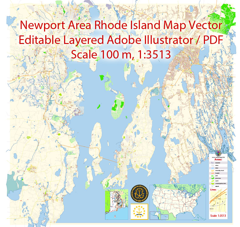790x749 Newport Rhode Island Map Vector Exact City Plan Detailed Street