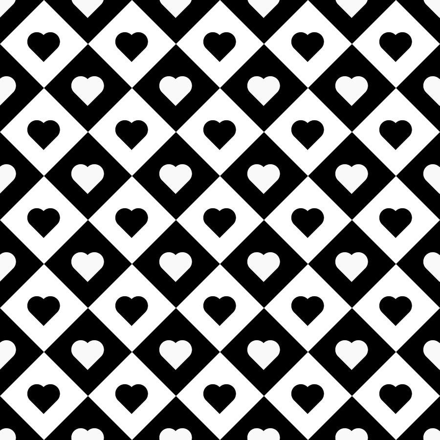 900x900 Hearts In Rhombus Vector Seamless Pattern Background In Black