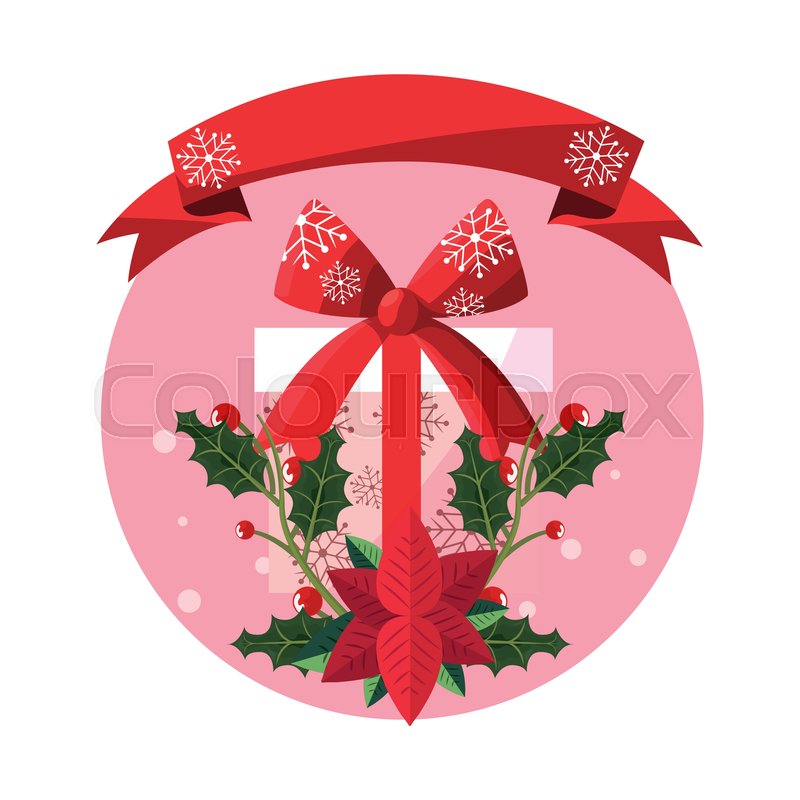800x800 Gift Flower Leaves Christmas Ribbon Stock Vector Colourbox